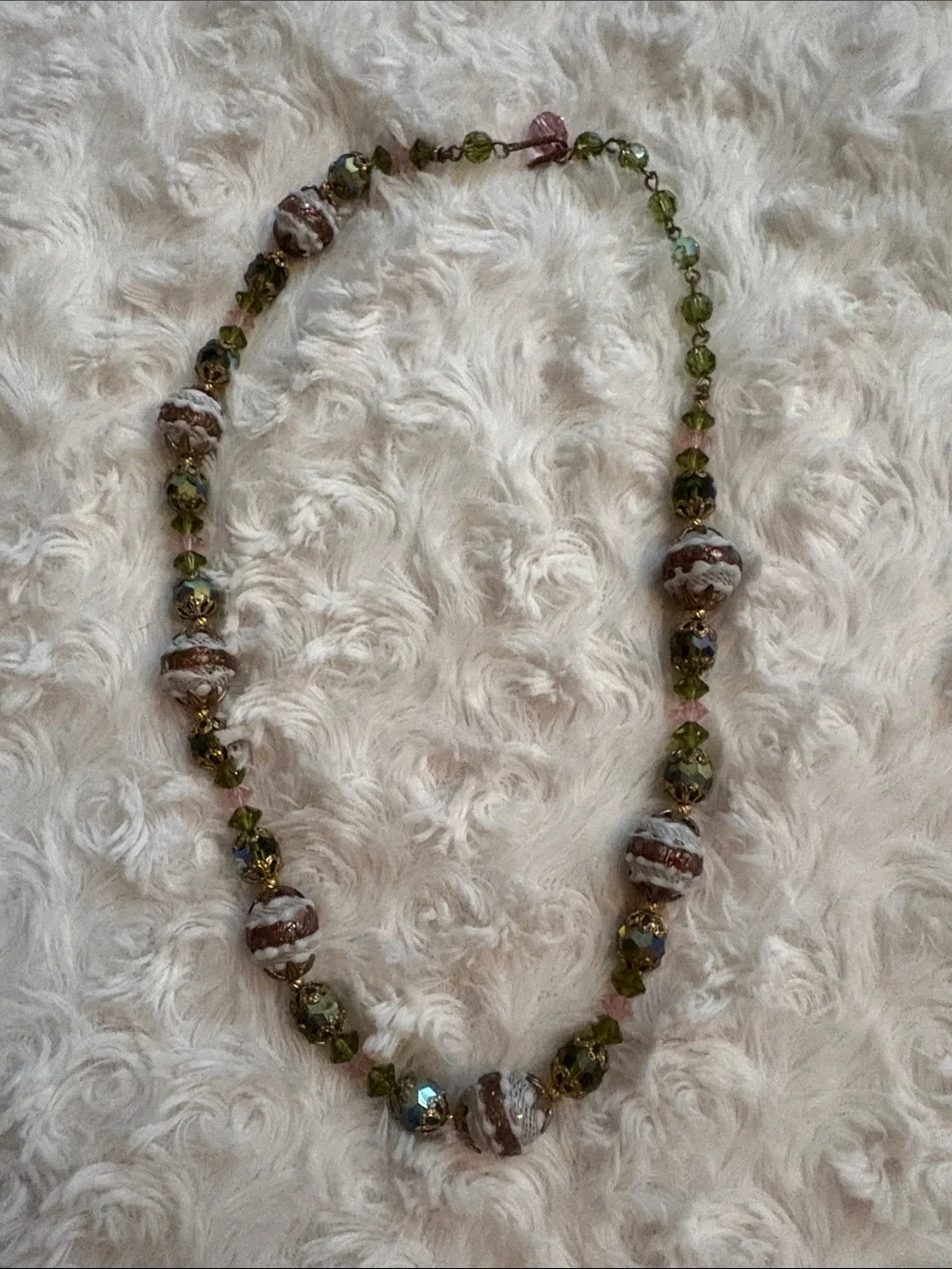 Handcrafted Green and Brown Beaded Necklace